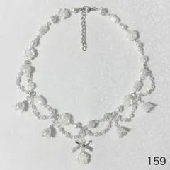 ビーズネックレス　フェアリーグランジ y2k ウィッシュコア　花　リボン　白