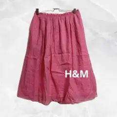 c591 H&M ボリュームスカートM ブライトピンク　ウエストゴム　大人可愛い