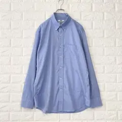 ユニクロ【XL】青 スーパーノンアイロンスリムフィットシャツ 綿100％ メンズ