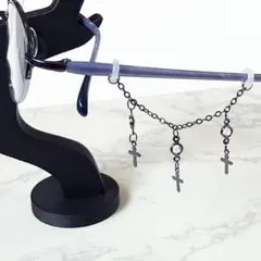 メガネチャーム　十字架　黒チェーン　シンプル　ゴシック　メガネアクセサリー　韓国