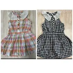 襟付きチェックワンピース 姉妹リンク2着セット♡