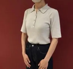 【無印良品MUJI】ベージュ ニットポロシャツ 半袖