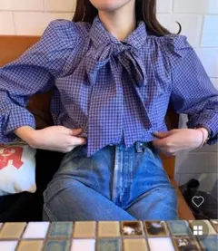 nugu ブラウス plain リボンタイシャーリングショルダーブラウス