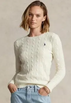 【美品】POLO RALPH LAUREN ケーブルセーター ホワイトポニー