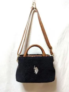US POLO ASSN ボア素材 黒 ショルダーバッグ2way