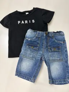 PARISプリント Tシャツとデニムショーツセット 100センチ