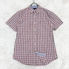 トミーヒルフィルガー チェックシャツ 半袖 刺繍ロゴ 赤 白 ネイビー L