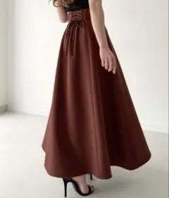 【美品】JUNOAH ハイウエストレースアップスカート　フレア　ワイン