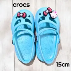 crocsクロックスハローキティアクセサリー付き水色15cm水遊びビーチサンダル