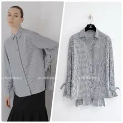 【ADORE】定価3.5万　バックプリーツストライプブラウス　フレア袖　38