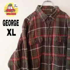 USA古着 GEORGEネルシャツ　XL グリーン　ブラウン　チェック