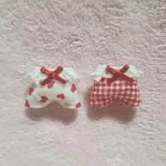 赤ちゃんフリルサロペット2着セット　ハート•チェック赤色