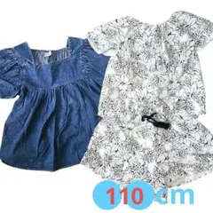 キッズ服 110 花柄シフォンセットアップ デニムトップスsetのサムネイル