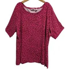 レオパード柄 カットソー 2X ピンクヒョウ柄 Tシャツ ショッピングピンク