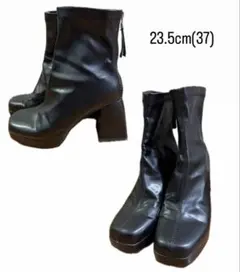 ジッパー付きブラックブーツ 23.5cm