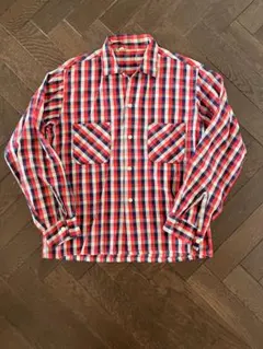 70s Sears オープンカラーシャツ L 青チェック柄 vintage - メルカリ