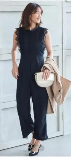 神戸レタス　ネイビーハイネック切り替えオールインワン