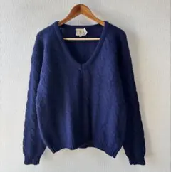 90s J.Crew シェットランドウール ケーブル Vネック セーター Lのサムネイル
