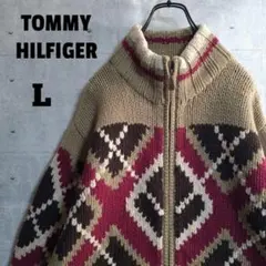 トミーヒルフィガー★ネイティブ柄 フルジップデザインニット カーディガン L