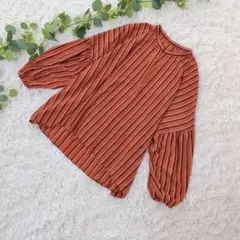 日本製❗️美品❗️【アイノア】ストライプ ボリューム袖ブラウス テラコッタ M