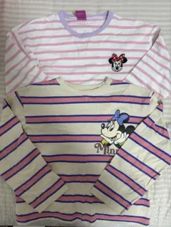 【2枚セット】 Disney ミニーマウス ボーダー 長袖Tシャツ