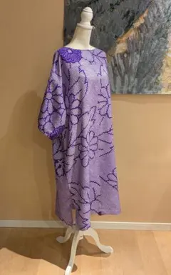 正絹　総絞り　振袖　紫系　着物リメイク　プルオーバー　ワンピース