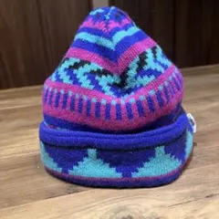 90s ヴィンテージ　ザノースフェイス　ニットビーニー　帽子　柄　ニット帽