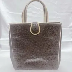 美品 本革オーストリッチ トートバッグ ブラウン×ベージュ｜A4可 上質レザー