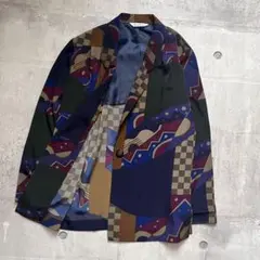 vintage 90s 総柄 テーラードジャケット 幾何学 チェック 日本製