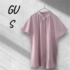 GU 지유 드레이프 밴드 컬러 셔츠 반소매 개더 핑크 S