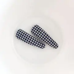 #432 パッチンピン 2個セット ネイビー×ギンガムチェック ハンドメイド