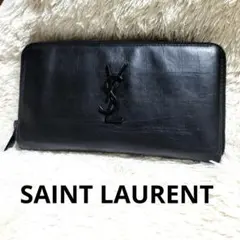 美品 サンローラン ラウンドジップ 長財布 クロコ型押し ブラック 黒