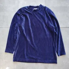 ベロア素材 長袖ネイビー ハイネック 長袖トップス