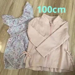 100cm【ブランシェス】花柄ワンピース水着・ラッシュガードのセット