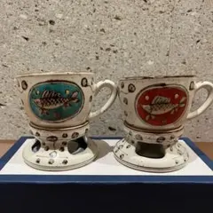 有田焼 赤濃魚紋 手描きカップ&ソーサーペア コーヒー碗皿【新品・未使用】