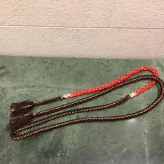 赤濃い紫編み込み帯締め