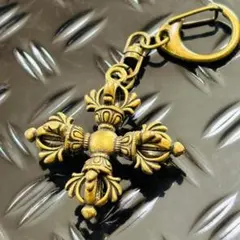 真鍮製 クロスチャーム 重厚デザイン 古美加工 ペンダント キーホルダー