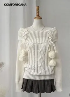 女性用カジュアル 無地オフショルダーニット　セーター