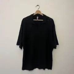 Kooi 半袖ニット ポロニット Vネック 黒 印 セレクト アーガイル柄