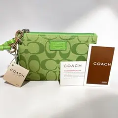 【新品/希少】COACH コーチ シグネチャー リストレット ポーチ グリーンのサムネイル