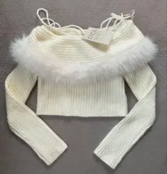 CECIL McBEE ストラップリボン　オフショルファーニット　アイボリー