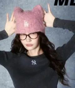 韓国 MLB korea 猫耳 ニット帽 ブラック カリナ 新品 紐付き - メルカリ