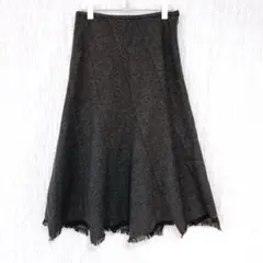 3626 フレアースカート ツイード風 アシンメトリー 日本製　フリンジ　40