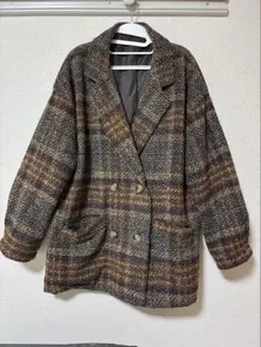 GRLブラウンチェック柄ダブルボタンジャケット