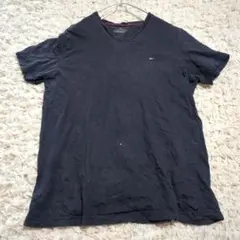 トミーヒルフィガー★Mサイズ Vネック 半袖Tシャツ ネイビー ロゴ 紺