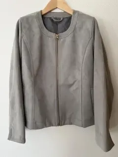 ディノスセシール　グレー フェイクスエード　ノーカラー　ジャケット　サイズ3L