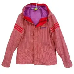 adidas アディダス レディース ウィンドブレーカー 赤/白ストライプ M