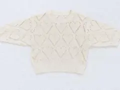 GRL ハート模様透かし編みセーター 半袖 アイボリー　ショート丈