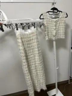 セットアップ　白ワンピース　春秋冬
