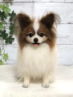 羊毛フェルト　ハンドメイド　犬【パピヨン】クローバー様　ぬいぐるみ　メモリアル
